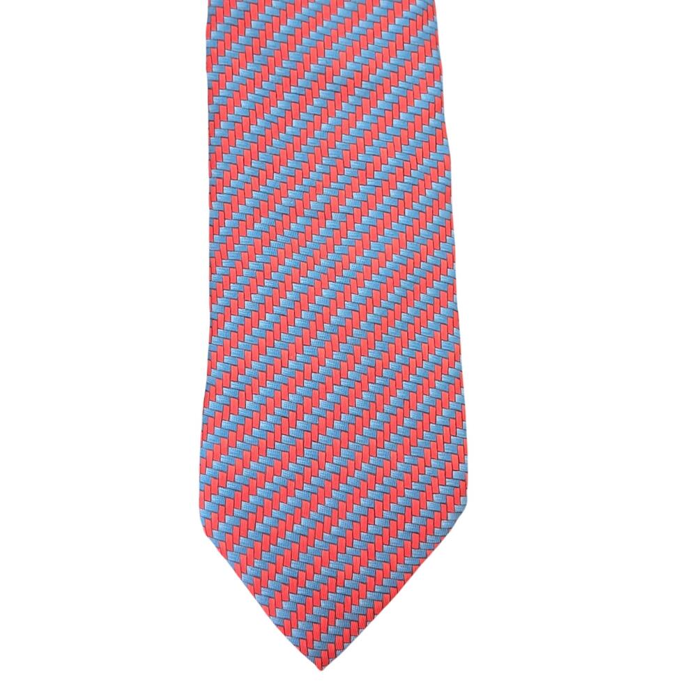 Vintage Hermès 100% Silk Men's Red Tie With Blue Geometric Designs